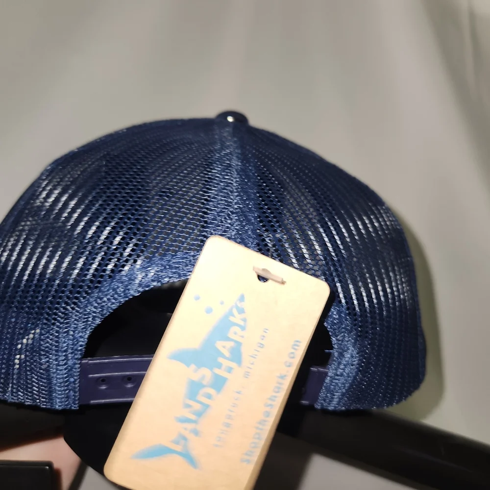 Compass Leather Patch Mesh Adjustable Navy Blue Snap Back Hat‎ New